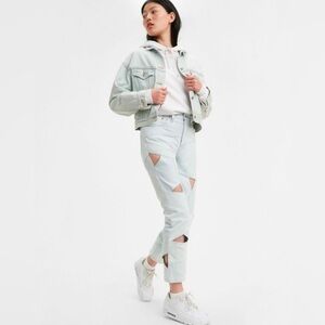 Levi’s 501 Original Pieced Denim Cropped Womens Jeans Light Wash Cutouts Size 27